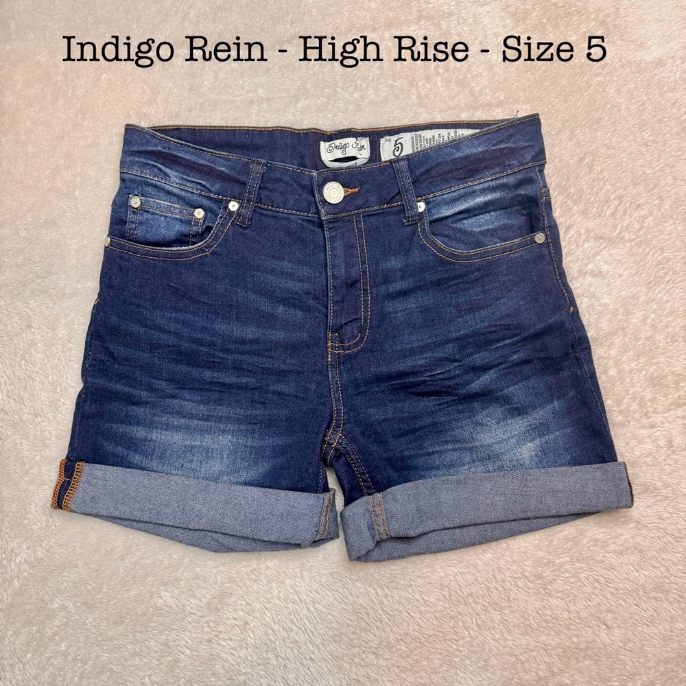 Indigo Rein Blue Jean Shorts High-Rise Cuffed